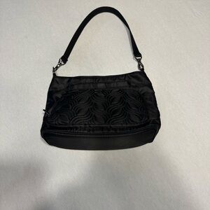 lug Black Shoulder Bag with Quilted Front Panel